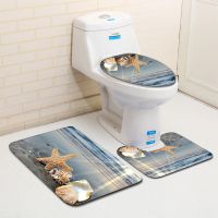 【YF】▼  3 Piece Set Beach Shells Floor Door Carpets Toilet Cover