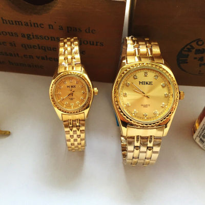 Quartz Watch Mico นาฬิกาข้อมือคู่สีทองเต็มรูปแบบนาฬิกากันน้ำ