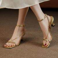 Modern Sandals for Women 2023 New Female High Heel Pumps Sexy Chain Squre Opene-toed Ladies Shoes Elegant Future-proof Sandals