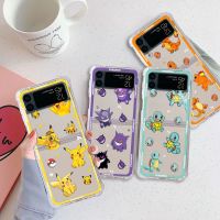 Case For Samsung Galaxy Z Flip 3 5G Funda Z Flip 4 Luxury Clear PC Hard Shockproof Back Phone Coque Pokemon Pikachu Cartoon