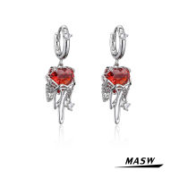 MASW Trendy Jewelry Red Heart Zircon Earrings New Trend Geometric Metal ss Silvery Color Luxury Dangle Earrings For Women