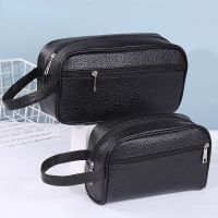 Men Travel Makeup Bag Wallet Fashion Leather Solid Color Wash Bag Casual Toiletry Bag Cosmetic Bag Credit Card Holder for Men