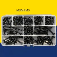 130PCS Large Flat Head Self-Tapping Screw Black Hardened Mushroom-Shaped Haircut Umbrella Cross Large round Head Screw Set Nails Screws  Fasteners