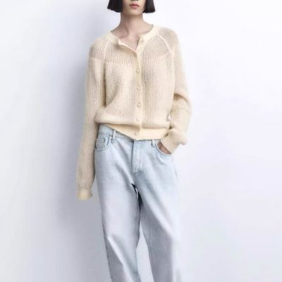 ZARAˉ ZA Autumn New Womens Round Neck Breast Decoration Knitted Sweater Cardigan Coat 2756103 712