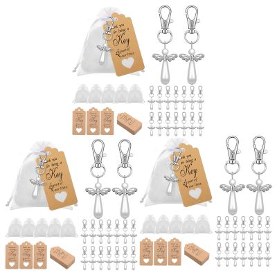 60Pcs Thank You Gift Angel Keychains Wedding Favors Guardian Angel for Christening Baby Shower Birthday Giveaway