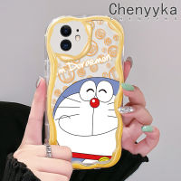 เคส Chenyyka สำหรับ iPhone 11 Pro 11 Pro Max การ์ตูนโดราเอมอนน่ารักเคสสำหรับผู้ชายและผู้หญิงเนื้อครีมเวฟบอร์เดอร์เคสซิลิโคนอ่อนชัดเจนป้องกันกล้องเคสโทรศัพท์โปร่งใส