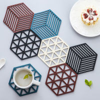 【cw】 Creative Hexagon Silicone Dining Table Cushion Heat Proof Mat Nordic Geometric Scald Preventing Met Coasters Kitchen Hollow Coaster ！