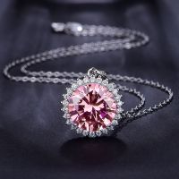 【DT】hot！ Huitan Round Pink Pendant Necklace Exquisite Neck Accessories for Luxury Fashion Jewelry