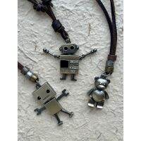 Steampunk Japanese unisex cowhide rope alloy robot adjustable pendant long necklace accessories