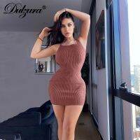 【Ladies shop】 Dulzura Ribbed ถักลายผู้หญิง StrapDress Backless Bodycon เซ็กซี่ Streetwear Club2021Solid Clothes