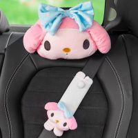 Cute Rabbit Car Neck Pillow Cartoon Little Devil Plush Headrest Lumbar Pillow Kawaii Car Shoulder Pad Pink/Black Car Seat Pillow