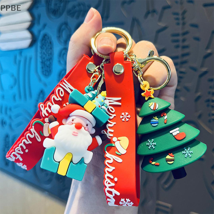 ppbe-พวงกุญแจตุ๊กตาหิมะรูปการ์ตูนซานตาคลอสกวางเอลก์ตกแต่งคริสต์มาสกระเป๋าเป้สะพายหลังรถยนต์แขวนของขวัญ
