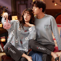 Little Dinosaur Couple Pajama Set Loose Cotton Nightwear Autumn Warm Pijamas Mujer Casual Home Suit Sweet Sleepwear For Women