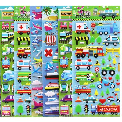 3/6 Sheets 3D Bubble Sticker Car Truck Plane Traffic Waterproof Cartoon Anime Stickers For Girl Boy Kids Funny Educational Toys Stickers Labels