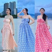 TT18710 แม็กซี่เดรสยาว สายเดี่ยว ลายดอกไม้ เว้าหลัง ผูกโบว์หลัง Long maxi dress, single strap, floral pattern, backless, bow tie in the back..