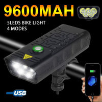 โคมไฟ LED หน้ารถจักรยาน5ดวง USB กันน้ำได้ในตัว9600MAh Bateri Boleh Dicas Semula ไฟจักรยาน MTB 4 Mod Lampu Berbasikal