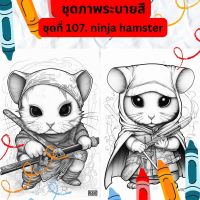 ภาพระบายสี ภาพลายเส้น ชุดที่ 107. ninja hamster กระดาษ A4, A5 หนา 80, 210 แกรม, จำนวน 30 แผ่น เส้นคมชัด สีไม้, สีเทียน, สีน้ำ, สีอะคลิ