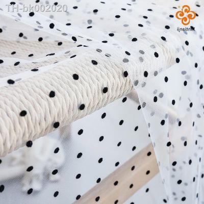 ● Black/White Dot Mesh Fabric Tulle Fabric with Flocked Print By Half Yard for Sewing Kids Dresses Wedding Headwear TJ7141