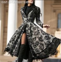 □ Vestido Feminino Outono Inverno Senhora Casaco เสือจักรยานภูเขาแขนยาวde Manga Longa Rendra Costura ยุคกลาง Linha Elegante Longo Preto Cinza Cosplay Vestidos Extravagantes