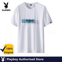 PLAYBOY เสื้อยืดคอกลมผู้ชาย,เสื้อสีผ้าวิสคอสพิมพ์ลายตัวอักษรเสื้อยืดแสดงบุคลิกภาพ