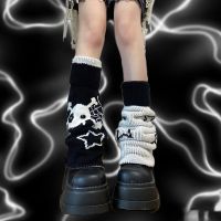 【LZ】✘  Harajuku y2k estrela crânio padrão dois side wear malha perna aquecedores meias femininas punk jk meninas japonês kawaii streetwear perna capa