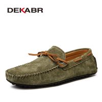 DEKABR Casual Men Genuine Leather Shoes Summer Breathable Green Mens Loafers Leather Shoes Sapato Masculino Zapatos Hombre