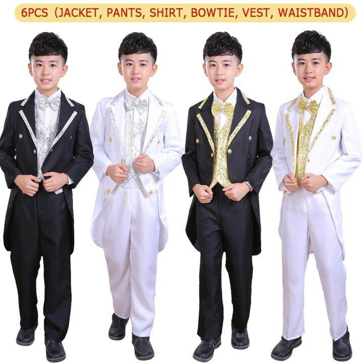 Ready Stock 6Pcs Toddler Boys Tuxedo Suit White Gold Black Long Tail Tuxedo  Sets Birthday Wedding Party Outfit Formal Attire Set For Kids | Lazada Ph