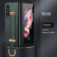 เคสสำหรับ Samsung Galaxy Z Fold 4 3 2ปกหนังหรูหราพร้อมห่วงโลหะสายรัดข้อมือแบบพกพาสายคล้องมือขาตั้ง snjspk