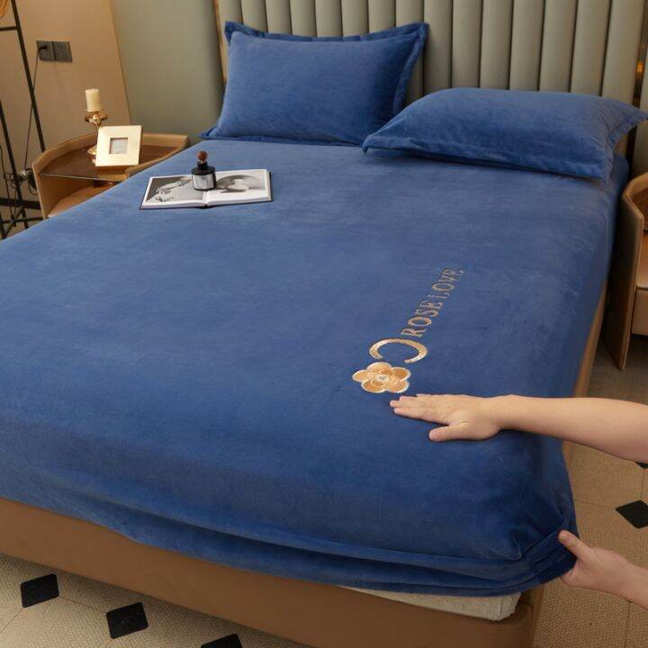 Milk coral velvet bedsheet single piece winter warmth plush bed sheet embroidered baby velvet