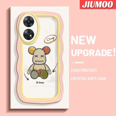 เคส JIUMOO สำหรับ OPPO Reno 8 T 5G Reno8 T A1 Pro เคสแฟชั่นลายตุ๊กตาหมีสร้างสรรค์ขอบครีมลอนเคสโทรศัพท์โปร่งใสเคสใสเลนส์กล้องถ่ายรูปป้องกันการกระแทก