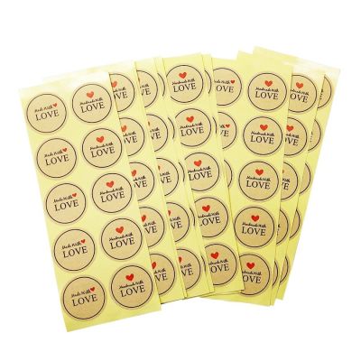 1000Pcs wholesale Heart Hand Made Red With Love Kraft Paper Stickers Christmas Scrapbooking Seal Label Sticker Free shipping Stickers Labels