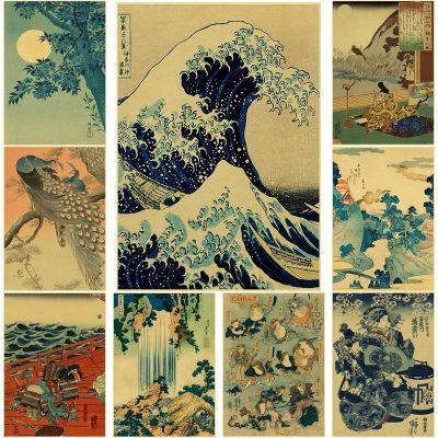 ✉✹ Vintage Japan Art โปสเตอร์ Night View of Mount/Kanagawa/Great Wave/กบ/นก/น้ำตกพิมพ์ Home Room Decor Art Wall ภาพวาด