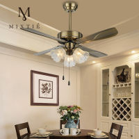 โคมไฟระย้า Ceiling Lights 42 Inches Vintage 5 ใบเหล็ก Blades Bronze Ceiling Fan with 3Glass Shade