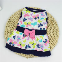 Cute Butterfly Floral Printed Dog Dress Big Swing Skirt Soft Sleeveless Pullover Winter Warm Pet Dog Clothes Puppy Dog Costume Dresses