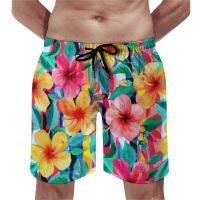 Hawaii Tropical Board Shorts ฤดูร้อน Hibiscus ดอกไม้พิมพ์ Sportswear กางเกงขาสั้นชายหาดแห้งเร็วออกแบบวินเทจเสื้อกั๊กว่ายน้ำ