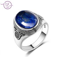 Charm Noble 100% 925 Silver Ring 10X14mm Lapis Lazuli Wedding Ring Girl Female Party Anniversary Birthday Gift