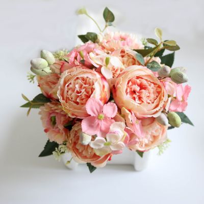 2020 new 7 color 5 big head rose peony fake silk flower small bouquet flower at home party spring wedding DIY decoration fake
