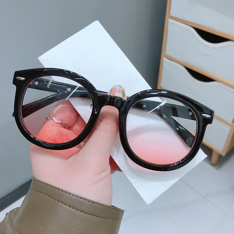 Kecerunan Blush Cermin Wanita Myopia Kaca Korea Versi Hitam Bergaya Bingkai Plain Solek Artifak Bingkai Mata Pusingan Muka Ptq