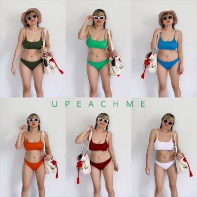 Mandy Bikini บิกินี่สีพื้น ชุดว่ายน้ำ วันพีซ ชุดไปทะเล บิกินี่สายฝอ บรา