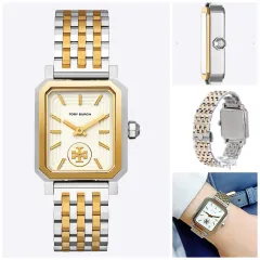 Tory Burch Dalloway Two Tone Steel Cream Dial Rectangle Face Quartz Watch  TB1102 Pre-Owned 