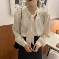 Alien Kitty OL Elegant Loose Shirt Women Blouses  New Double Wear Fashion Puff Sleeve Lace-up Collar Tops Bottoming Shirts