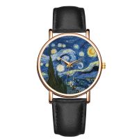 【YF】✎◐◈  Womens Watches Van Gogh Paintings The Night Three-pin Leather Ladies