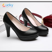 Lucky New era wearNew style cheongsam catwalk shoes mid-heel women s work leather shoes with black round