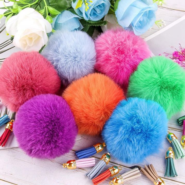 160-pcs-keychain-pom-pom-set-fluffy-pom-pom-balls-gold-key-ring-faux-fur-pom-pom-for-diy-projects-random-color