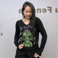 เสื้อเข้าคู่กันคอวีมีกลิตเตอร์มีเสื้อถักแบบสวมหัวยืดได้ผ้าเจอร์ซีย์สำหรับผู้หญิง2023
