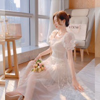 Engagement Birthday Party Dress Fairy Skirt Temperament French Court Style Dress 2022 New Skirt Womens Summer Mesh Stitching Short-sleeved V-neck Chiffon Dress