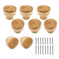 8 Pack Boho Rattan Knobs for Dresser Drawers Wood Cabinet Knobs for Wicker Decor Boho Rattan Drawer Pulls