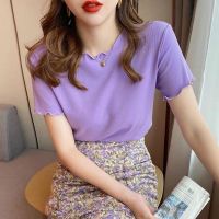 COD dhdfxcz Cotton short-sleeved ruffled shirt ins casual all-match slim solid color blouse