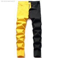 ✿ Vermelho Amarelo Verde Costura Calças De Bim Homens Outono Inverno Nova Magro Estidramento Rua ฮิปฮอป Masculino Elástico 28-40