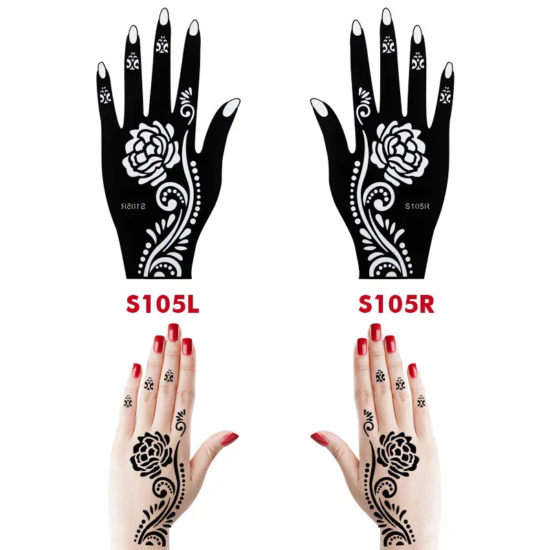 2 Pairs /4 Sheets Hand Henna Stencils For Body Paint,Flower Glitter  Airbrush Mehndi Henna Tattoo Juice Templates 2 Pairs 21*12cm